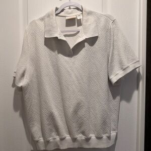 Alfred Dunner Textured Knit Polo Sweater 2X Off White Preppy Cottagecore Top